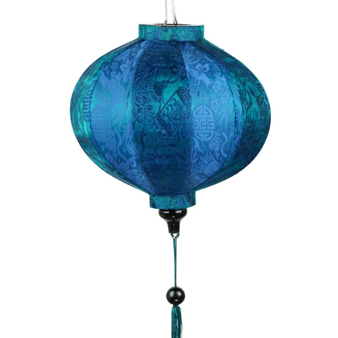 Hoi An Lampion Blau Gruen Rund Blau Grüner Seidenlampion in runder Form