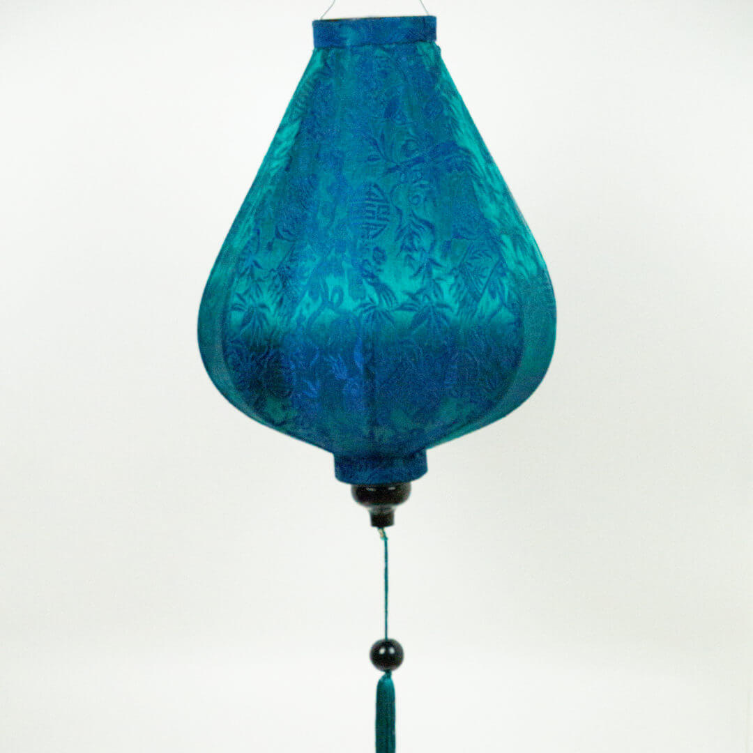 Hoi An Lampion Blau Gruen Tropfen Makapli Seidenlampion Farbe Blau Grün, Form Tropfen