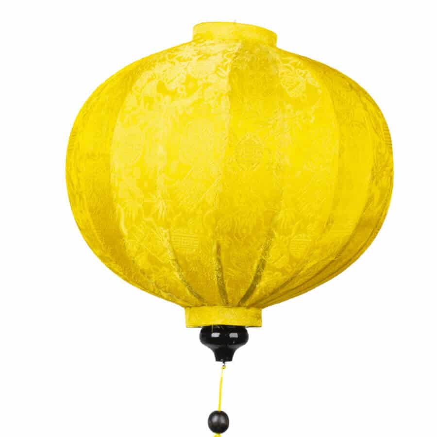 Vietnamesische Lampions 6 Close Up Seidenlampion Gelb in runder Form