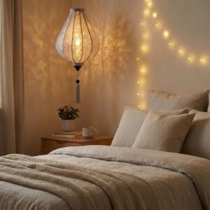 Vietnam Lampion Grau im Schlafzimmer