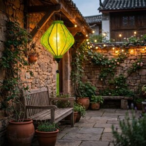 Vietnam Lampion Grün Gelb im Hof