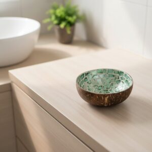 Kokosnussschale Grün Weiß eckig in Badezimmer
