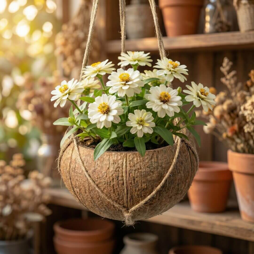 Kokosnuss Blumenhaenger Euphrat Kokosnuss Blumenhänger Euphrat Nahaufnahme