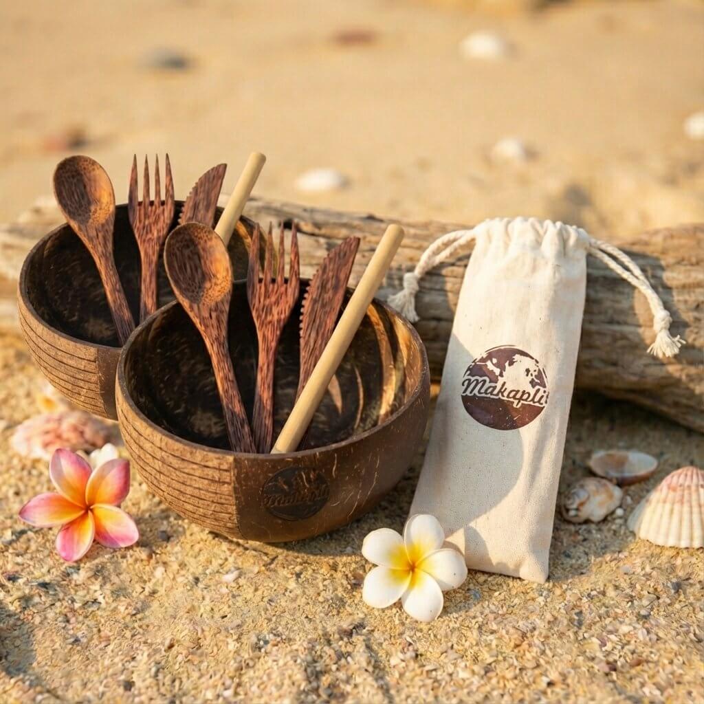 Coconut Bowl Yang Duo mit Besteckset Coconut Bowl Yang Duo mit Besteckset